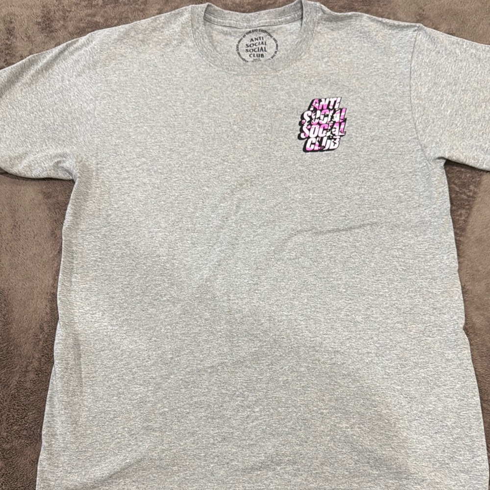 Anti Social Social Club Heather Gray Tee with Pink and Black Logo